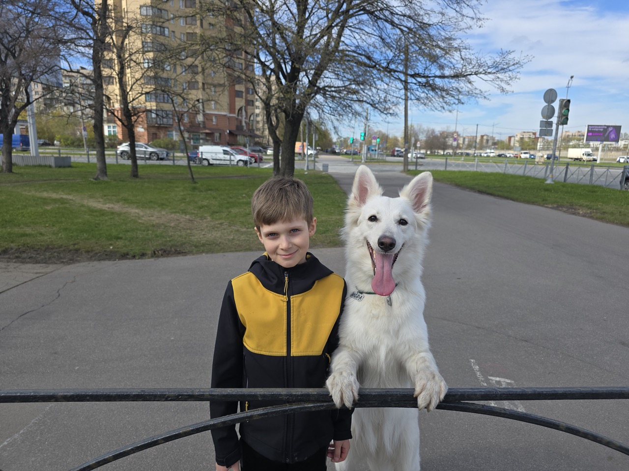 БШО с мальчиком гуляют на детской площадке